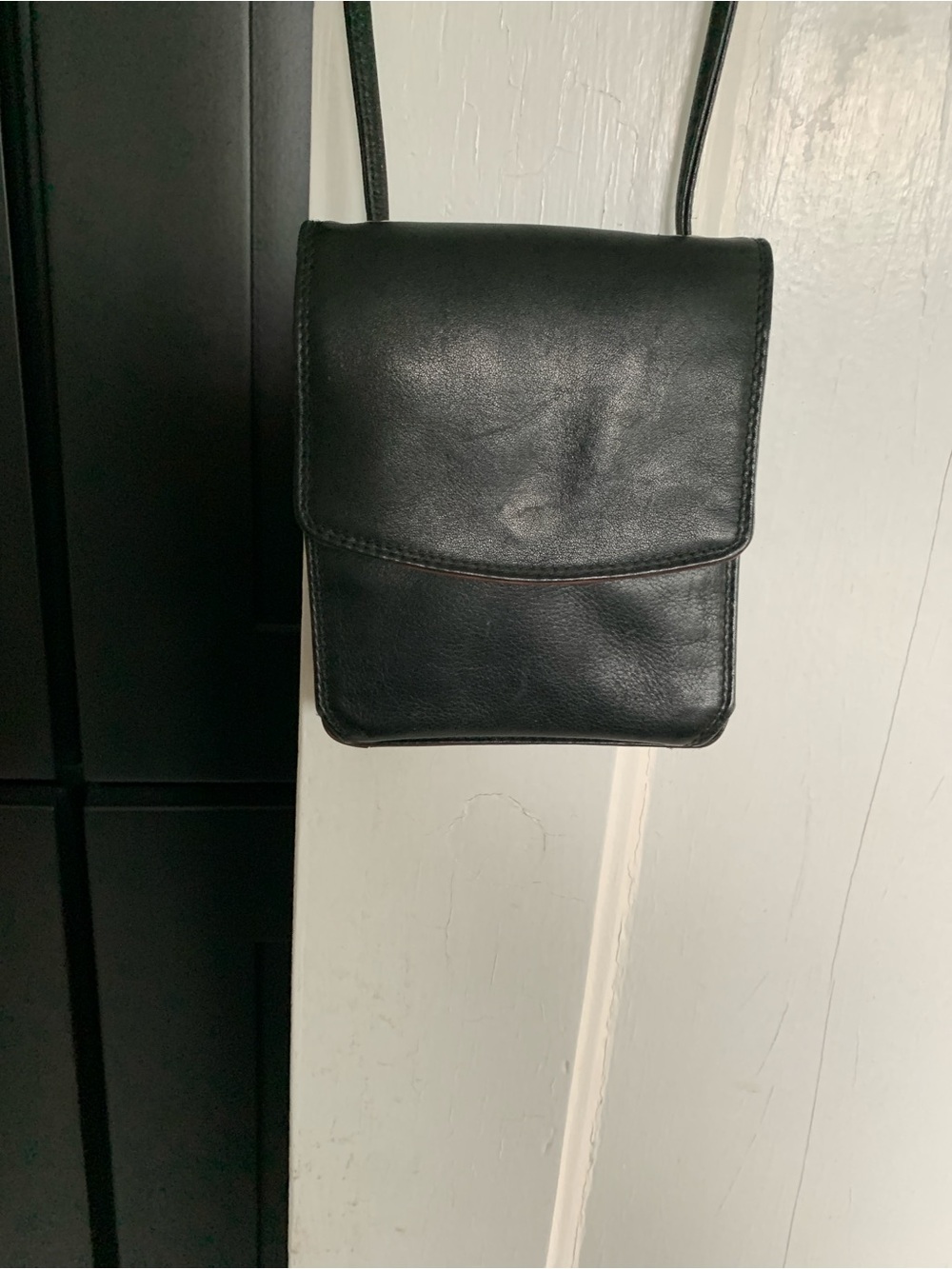 Woman’s Mini Black Leather Crossbody Bag - Minimalist Carry